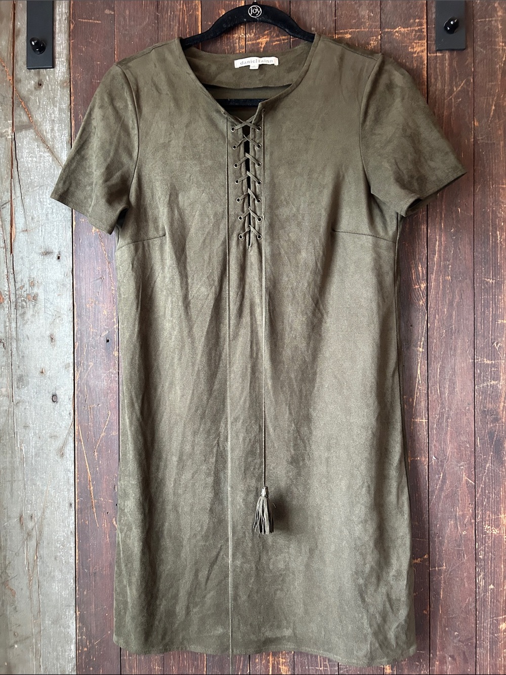 Daniel Rainn Olive Lace-Up Suede Midi Dress